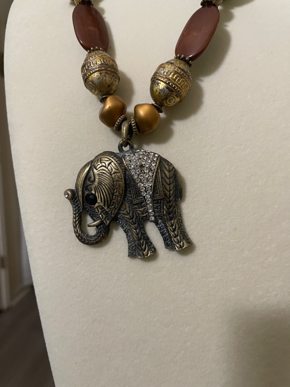 Artisan Gold and Brown Elephant Pendant Necklace